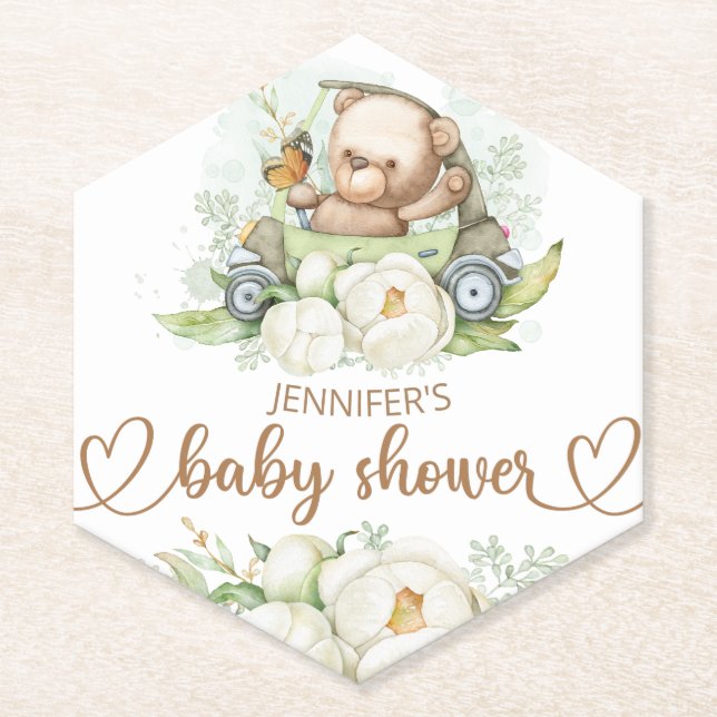 Teddy Bear Baby Bear Baby Shooter Floral Untersetzer (Vorderseite)