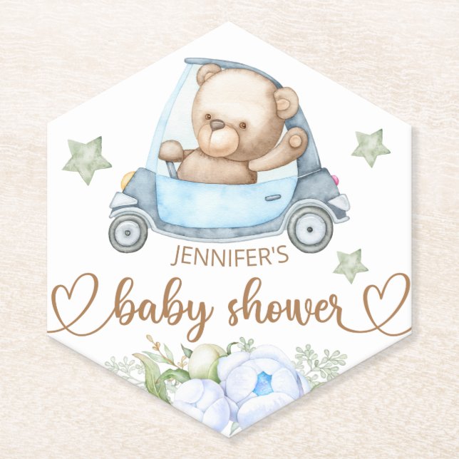 Teddy Bear Baby Bear Babydusche Blumenpapier Untersetzer (Vorderseite)