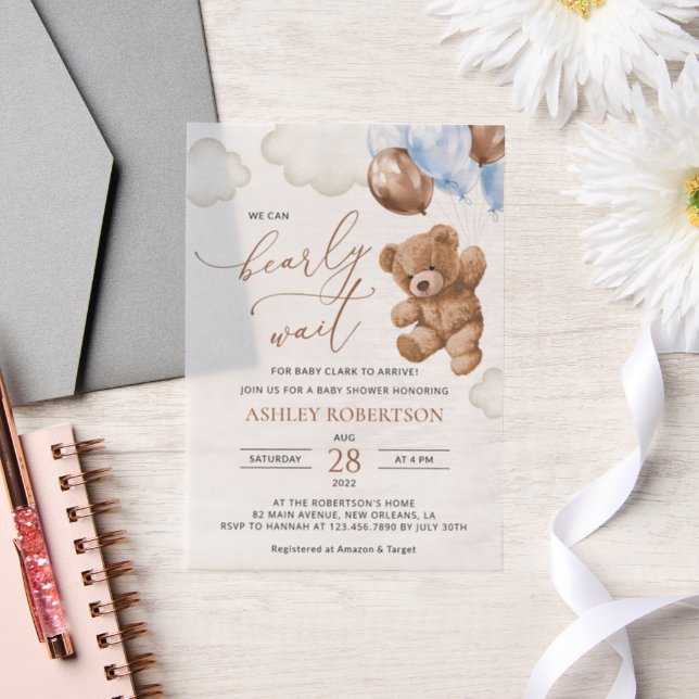 Teddy Bear, Baby Bear, Blue Balloons, Babydusche (Hochzeit)