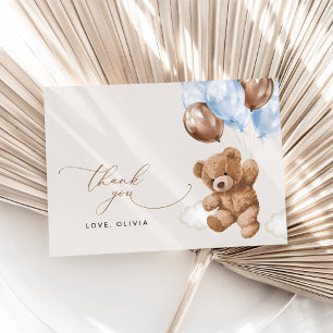 Teddy Bear, Baby Bear, Blue Balloons, Babydusche Dankeskarte