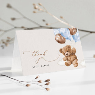 Teddy Bear, Baby Bear, Blue Balloons, Babydusche Dankeskarte