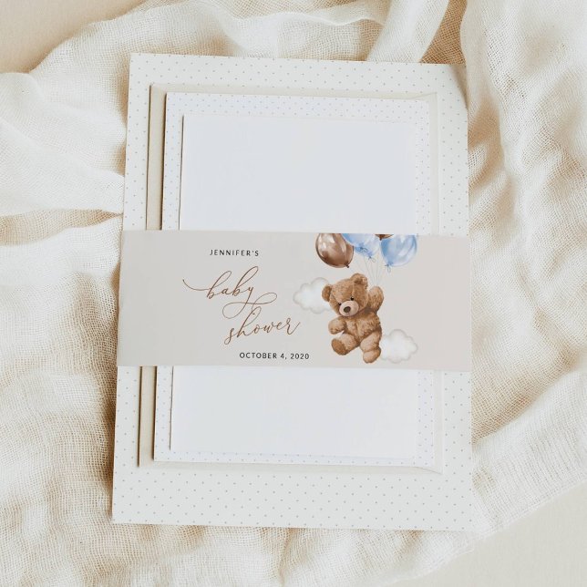 Teddy Bear, Baby Bear, Blue Balloons, Babydusche Einladungsbanderole (Von Creator hochgeladen)