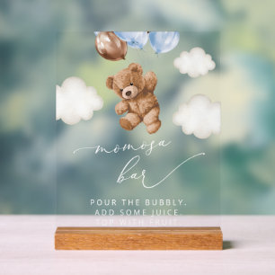 Teddy Bear, Baby Bear, Blue Balloons, Momosa Bar Acrylschild