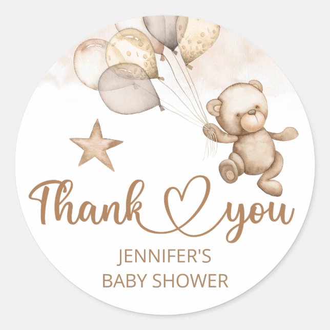Teddy Bear Baby Bear Gender Neutraal Baby Dusche Runder Aufkleber (Vorderseite)