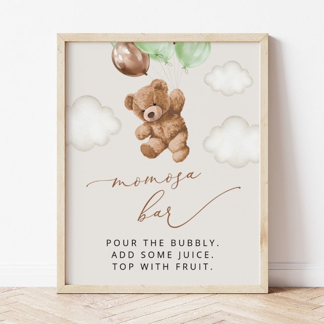 Teddy Bear, Baby Bear, Green Balloons, Momosa Bar Poster (Von Creator hochgeladen)