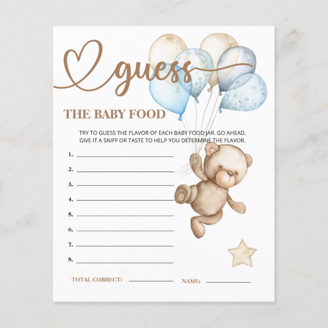 Teddy Bear Baby Bear Guess die Baby Food Card. (Vorderseite)