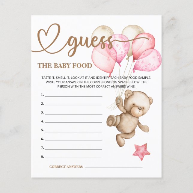 Teddy Bear Baby Bear Guess die Baby Food Card. (Vorderseite)