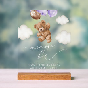 Teddy Bear, Baby Bear, Lila Balloons, Momosa Bar Acrylschild
