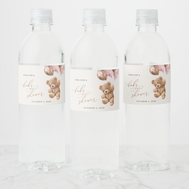 Teddy Bear, Baby Bear, Pink Balloons, Babydusche (Flaschen)