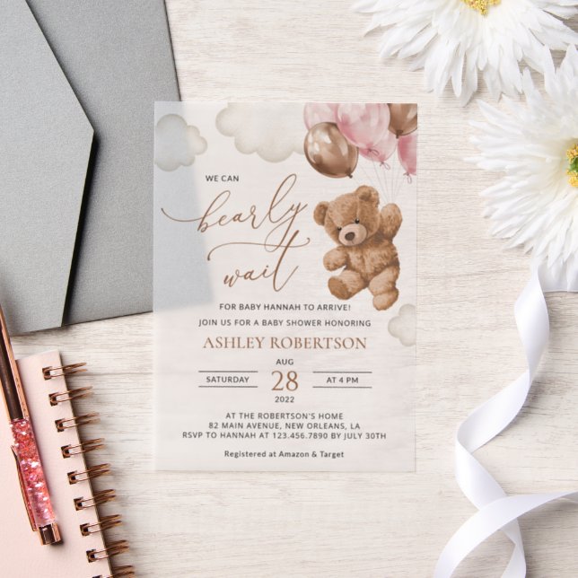 Teddy Bear, Baby Bear, Pink Balloons, Babydusche (Hochzeit)