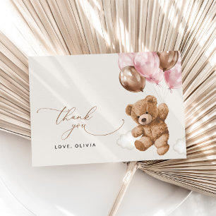 Teddy Bear, Baby Bear, Pink Balloons, Babydusche Dankeskarte