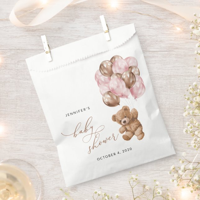 Teddy Bear, Baby Bear, Pink Balloons, Babydusche Geschenktütchen (Ausgeschnitten)