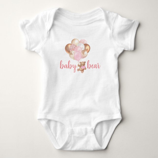 Teddy Bear Baby Bear Rose Gold Balloons Baby Strampler (Vorderseite)