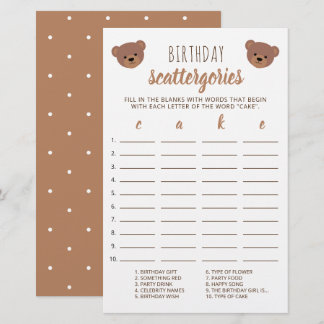 Teddy Bear Baby Birthday Cake Scattergories Game
