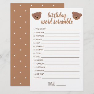 Teddy Bear Baby Birthday Word Scrambe Game