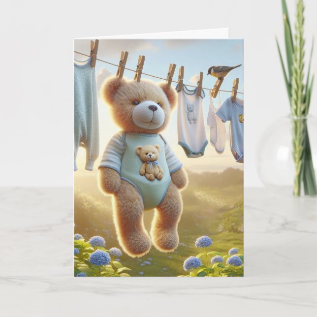 Teddy Bear Baby Boy Glückwünsche Karte (Vorderseite)