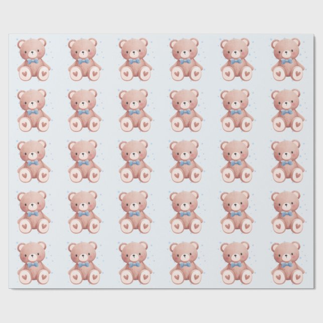 Teddy Bear Baby Boy Shower - Soft Blue Stars Geschenkpapier (Flach)