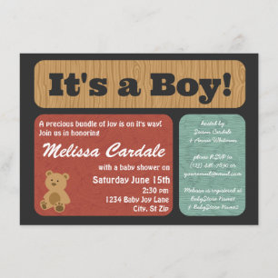 Teddy Bear Baby Douche Invitations Garçon