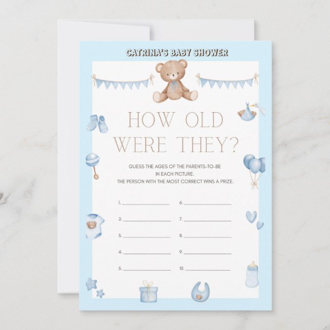 Teddy Bear Baby Dusche - bestellbarer Name, 12x18 Einladung (Vorderseite)