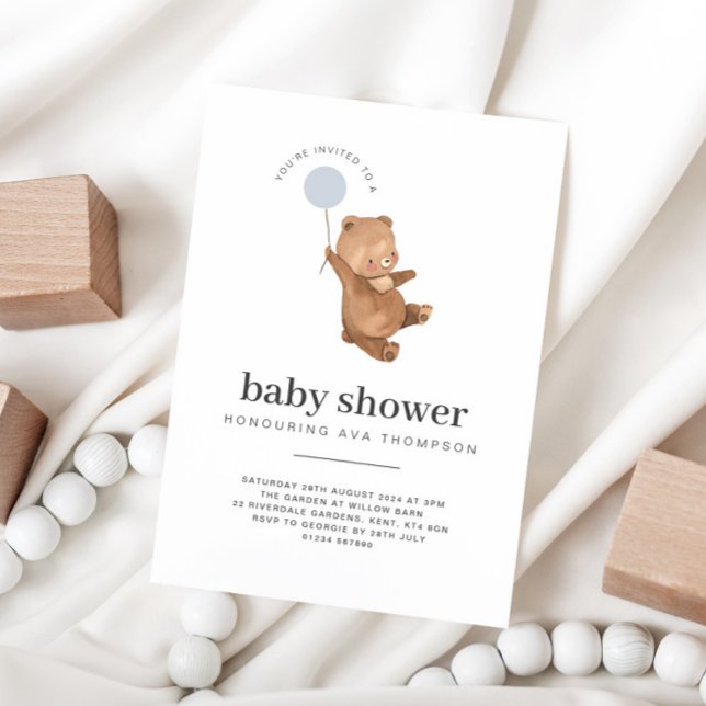 Teddy Bear Baby Dusche Blue Ballon Einladung (Von Creator hochgeladen)