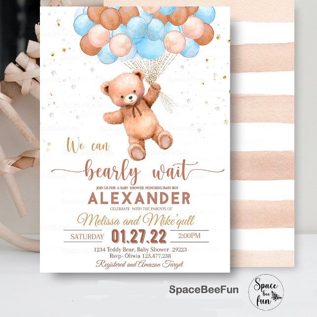 Teddy Bear Baby Dusche Einladung können wir bearly (Teddy Bear baby shower boy,Baby Shower bear invitation,boho bohemian bear,We Can Bearly Wait invites)