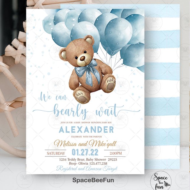 Teddy Bear Baby Dusche Einladung können wir bearly (Teddy Bear,invitation,Baby Shower invites,Baby Shower bear,teddy bear Invitation,Hot air balloon ba )
