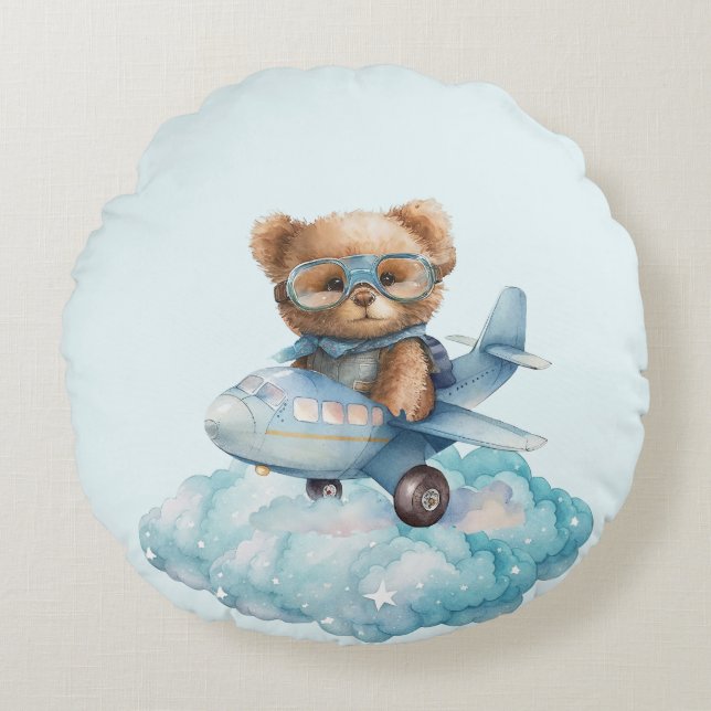 Teddy Bear Baby Dusche Geschenk Boy Blue Bear Rundes Kissen (Vorderseite)