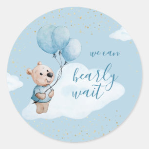 Teddy Bear Baby Dusche Gold Blue Runder Aufkleber