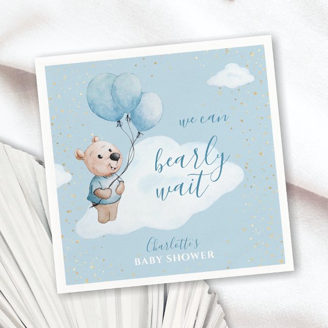 Teddy Bear Baby Dusche Gold & Blue Serviette (Von Creator hochgeladen)