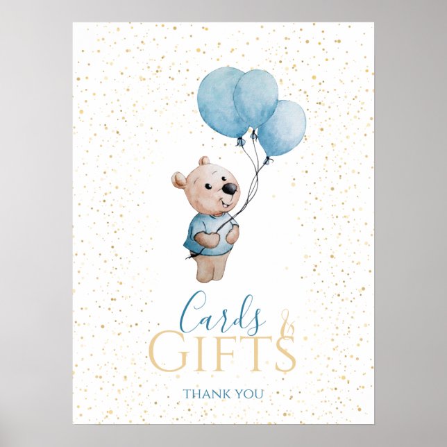 Teddy Bear Baby Dusche Gold Cards Geschenke Poster (Vorne)