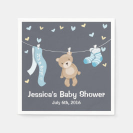 Teddy Bear Baby Dusche Papier Napkin Boy Gray Blue Serviette