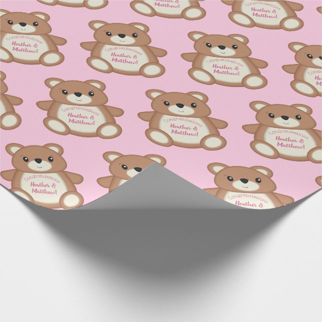 Teddy Bear Baby Dusche Pink Girl Geschenkpapier (Ecke)