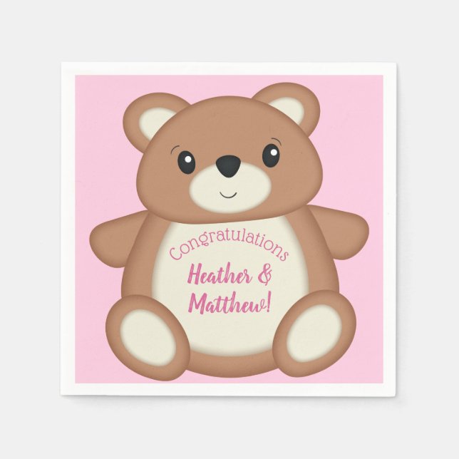 Teddy Bear Baby Dusche Pink Girl Serviette (Vorderseite)