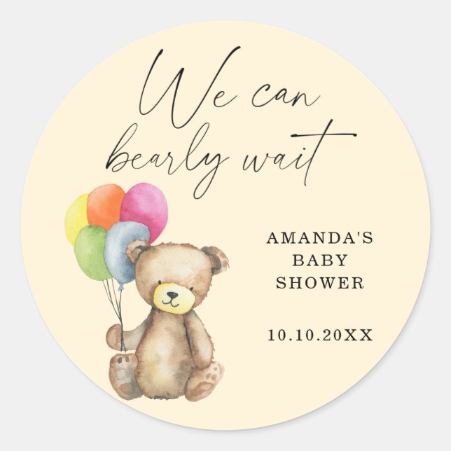 Teddy Bear Baby Dusche Runder Aufkleber (Vorderseite)