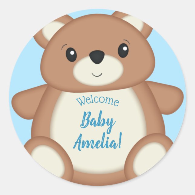 Teddy Bear Baby Dusche Runder Aufkleber (Vorderseite)