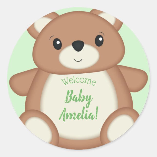 Teddy Bear Baby Dusche Runder Aufkleber (Vorderseite)