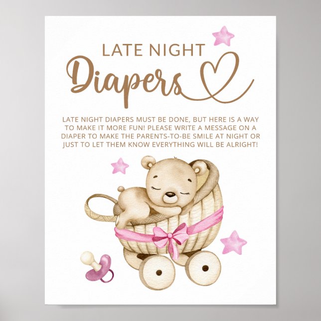 Teddy Bear Baby Dusche Spate Night Diapers Poster (Vorne)