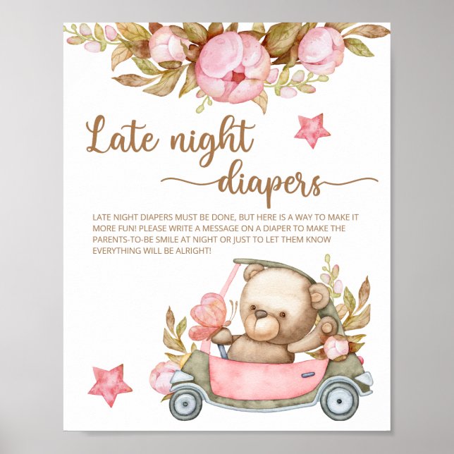 Teddy Bear Baby Dusche Spate Night Diapers Poster (Vorne)