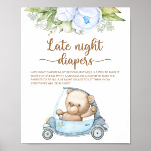 Teddy Bear Baby Dusche Spate Night Diapers Poster