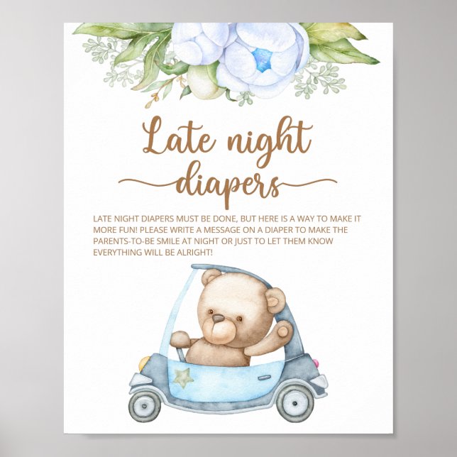 Teddy Bear Baby Dusche Spate Night Diapers Poster (Vorne)