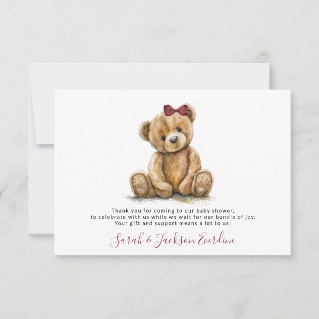 Teddy Bear Baby Dusche Vielen Dank Mitteilungskarte (Vorderseite)