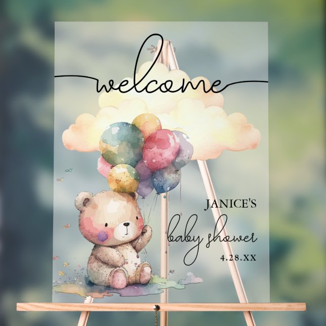 Teddy Bear Baby Dusche Willkommen Acrylschild (Neutral)