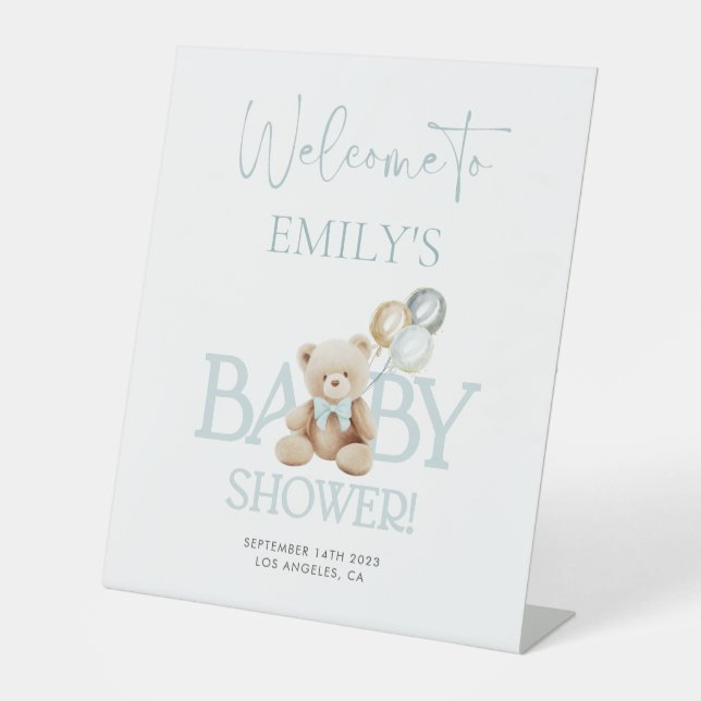 Teddy Bear Baby Dusche Willkommen Sockelschild (Vorderseite)