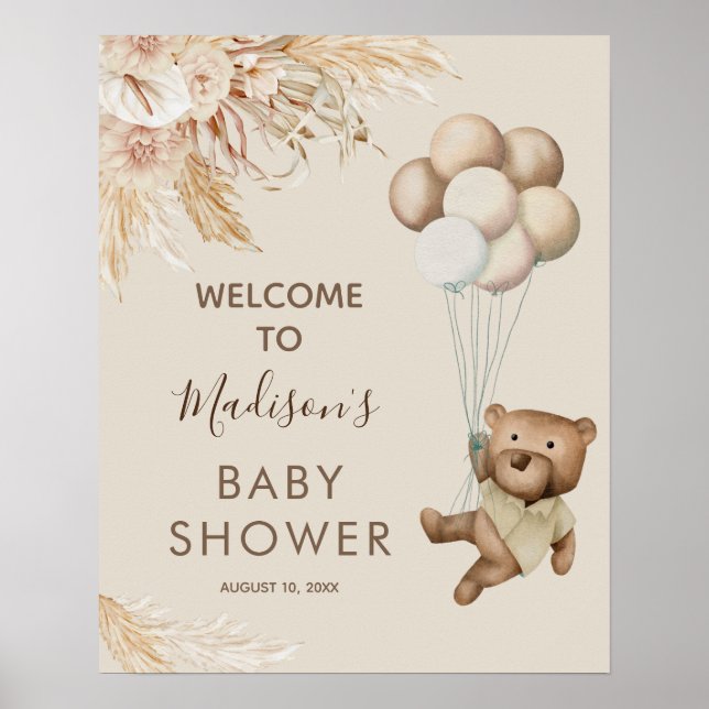 Teddy Bear Baby Dusche Willkommenspender Poster (Vorne)
