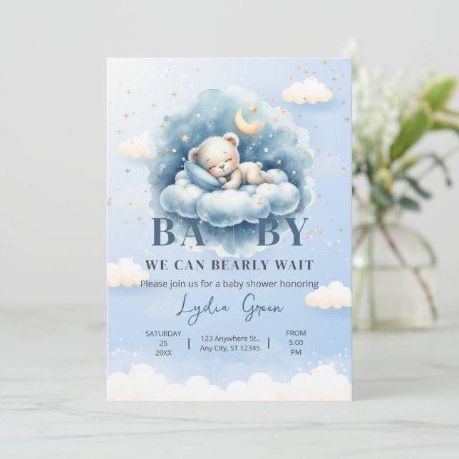 Teddy Bear Baby Dusche wir können frühzeitig abwar Einladung (Stehend Vorderseite)