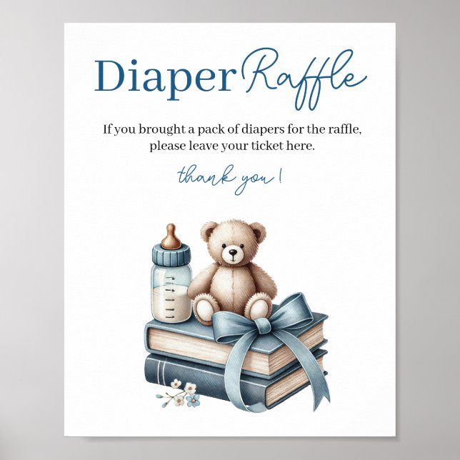 Teddy Bear Baby Duschkabine Windeln Raffle Schild (Vorne)