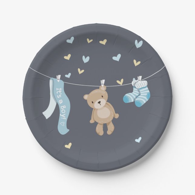 Teddy Bear Baby Duschpapier Teller Boy Blue Gray (Vorderseite)