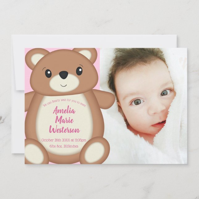 Teddy Bear Baby Faire-part de naissance (Devant)