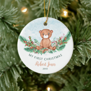Teddy Bear Baby First 1. Weihnachtsgrün Keramik Ornament