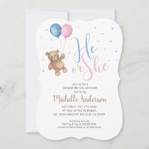 Teddy Bear Baby Gender Reveal Dusche Einladung